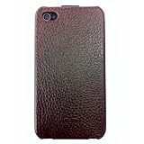 【kajsa製】iPhone 4/4S 対応 たて開き フリップレザーケース 液晶保護フィルム付き(ブラウン)