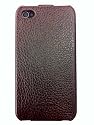【kajsa製】iPhone 4/4S 対応 たて開き フリップレザーケース 液晶保護フィルム付き(ブラウン)