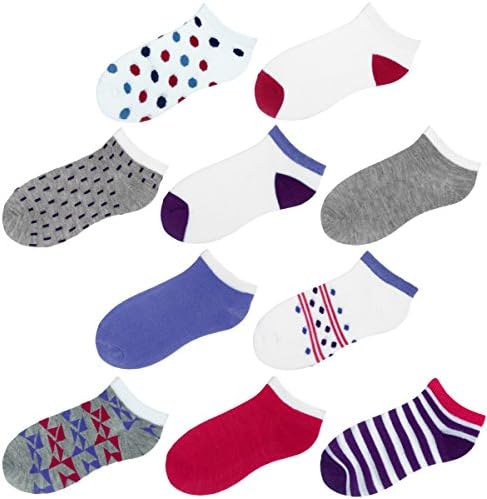 Boys &amp; Girls No Show Socks 10 Pack in 6 Different Color Combination Packs (Asst. Pack 4)
