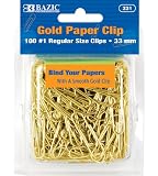 Bazic Paper Clips, No.1 Regular (33mm), Gold, 100 per Pack (Case of 24) (221-24)
