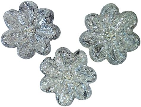 Bulk Buy: Flower White &amp; Silver Glitter Christmas Tree Ornaments, 3/Pkg., Pack of (4) Packages.