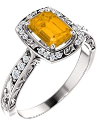 Platinum 7.00x5.00mm Emerald Cut Citrine and Diamond Ring -- LIFETIME WARRANTY