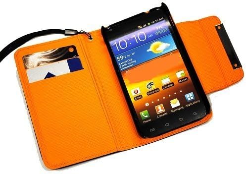 Orange Deluxe Folio Ultra Wallet Leather Case with Credit Card Holder and Magnetic Closure for T-mobile Samsung Galaxy S2 T989