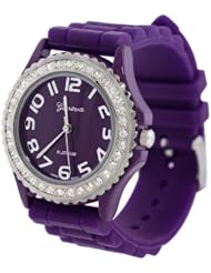 Geneva Platinum Womens CZ Stone Silicone Watch, Purple