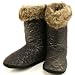 Winter Faux Fur Quilt Indoor Boots Slippers Black with Olive Medium 7-8