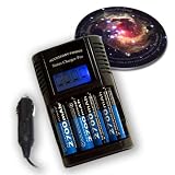 Smart & Fast AA / AAA International Battery Charger & Tester Featuring Real Time LCD Status Monitor for Home & Car Includes (4) 2700 MAH Batteries Includes MousePad
