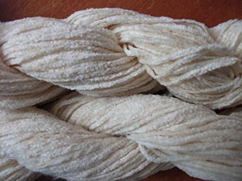 Sports Weight Natural (Undyed) White 100% Cotton Chenille Yarn