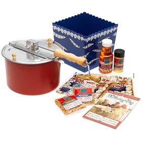 The Original Whirley Pop Stovetop Red Popcorn Popper with Popcorn Bowl