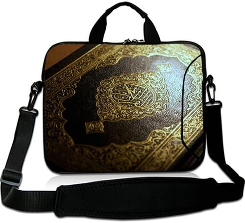 HUADO New Style arabic islam calligraphy quran macro holy book Laptop Shoulder bag Portable Laptop Carrying Bag Twin Sides Patterns Waterproof Canvas Fabric Case for 17 17.3 Inch Laptop
