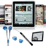 Apple iPad White Silicon Skin Case + Includes a 4-inch eBigValue (TM) Determination Hand Strap + Inti-Glare Screen Protector For IPad Tablet ( All Models ) + Fashion Earbud Headset Headphones 3.5mm In-Ear Stereo ( Blue )