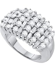 2.00 Carat (ctw) 10K White Gold Round & Baguette Cut White Diamond Ladies Cluster Right Hand Ring 2 CT