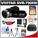 Vivitar DVR-790HD 3D HD Digital Video Camera Camcorder (Black) with 32GB Card + Case + Tripod + LED Light with Bracket + Accessory Kit