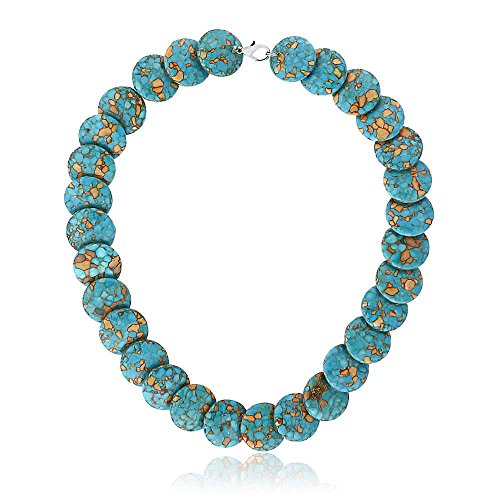 Round Green Simulated Turquoise Howlite Necklace 18 Inch With Lobster Clasp