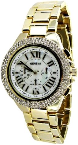Geneva Fancy Platinum Rhinestone Accented Link Watch-Gold-Silver