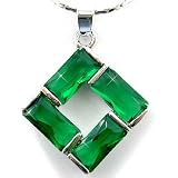 Stunning Square Cut Sterling Silver Simulated Emerald Pendant with 18" Necklace P2750