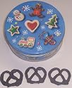 Scott's Cakes 1 lb. Dark Chocolate Covered Pretzel in a Christmas Cookie Tin