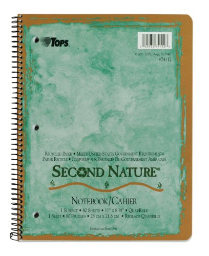 TOPS Second Nature Notebook, 8.5 x 11 Inch, Quadrille Ruled, Recycled, 80 Sheets, Assorted Colors (74112)