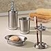 InterDesign York Metal Countertop Accessory Set, Soap Dispenser Pump and Dish, Toothbrush Holder, and Tumbler Cup for Master, Guest, Kids' Bathroom, Set of 4 Unique Pieces, Brushed Stainless Steel