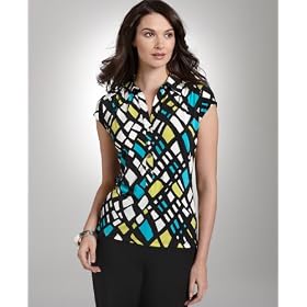 Buy Alfani Petite Shirt, Polo Cap Sleeve Printed by Alfani