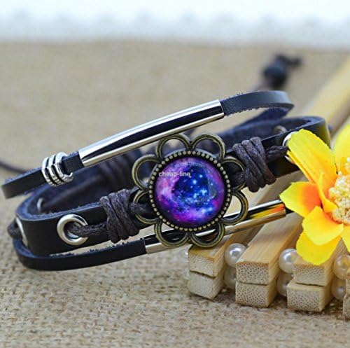 Galaxy Solar System Leather Bracelet, Blue Galaxy Leather Bracelet, Jewl:GB