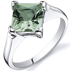 Striking 1.50 carats Green Amethyst Engagement Ring in Sterling Silver Rhodium Finish Size 7 Available in Sizes 5 thru 9