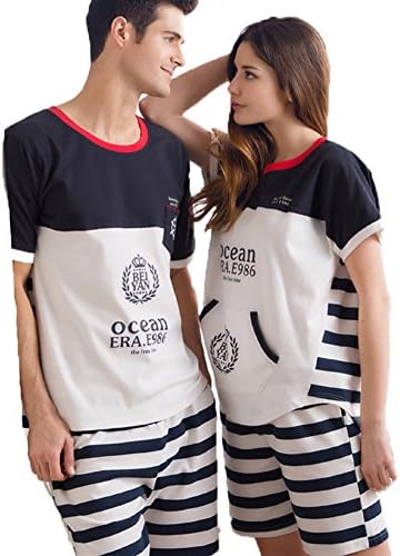 Mingxin Couple's Men's Pure Cotton Summer Sleepwear Pyjamas Set Shirt Shorts