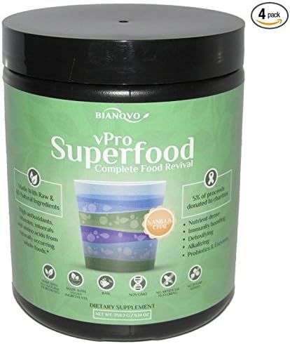Bianovo Nutrition vPro Superfood, Best Tasting Premium Greens Powder, Vanilla Chai Matcha Green Tea Flavor, 31 serving size bottle (4)