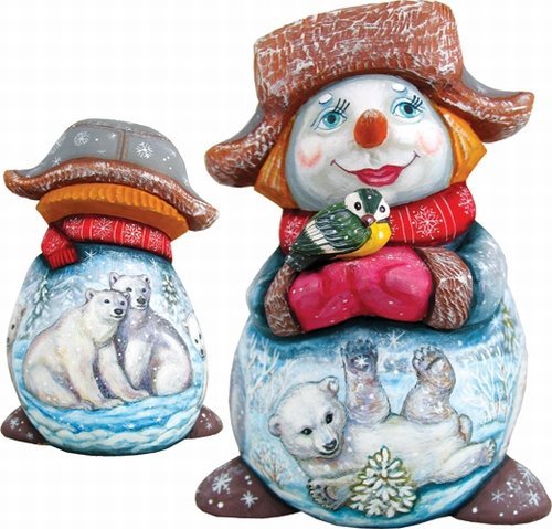 G.Debrekht 8215883 Woodcarving Playful Polar Bears 6.5 in. - Woodcarved Santa