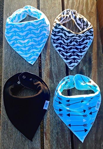 Baby Sonny Bandana Drool Bibs with snaps (4 Pack) Super Absorbent so Perfect for Teething Fashionable Prints Cute Unisex Gift (Black mix set)