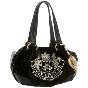Juicy Couture Ongoing Velour Crest Baby Fluffly Satchel,Black/Black,one size