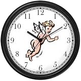 Angel In Flight No.4 - Cherub, Angel or Cupid Theme Wall Clock by WatchBuddy Timepieces (Slate Blue Frame)