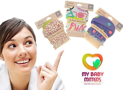 2-Pair My Baby MittensTM ★ Soft ★ 100% Cotton ★ Machine Washable ★ Keep Your Baby Warm ★ Elastic ★ Cute Designs ★ Perfect Gift for Newborn - 436.2