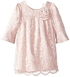 Girls Floral Print Applique Lace Polyester Bell Sleeves  Dress