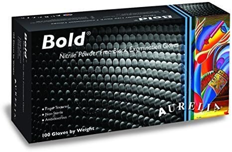 AURELIA BOLD Black Nitrile Textured Powder Latex Free Medical Exam Tattoos Piercing Gloves 100/BX Medium 5-mil by Supermax Healthcare