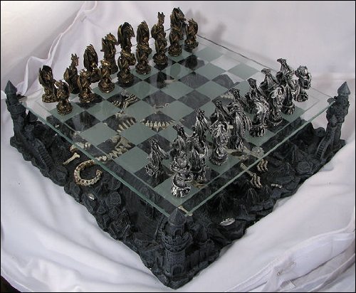 Pewter and Glass Dragon Chess Set