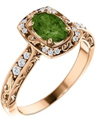 18K Rose Gold 7.00x5.00mm Oval Cut Green Tourmaline and Diamond Ring -- LIFETIME WARRANTY