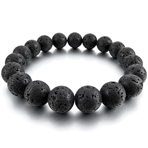 Men,Women's 12mm Energy Bracelet Link Wrist Energy Stone Lava Rock Black Buddha Mala Bead