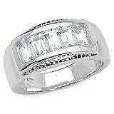 1.50 Carat Genuine Aquamarine Baguettes 5-Stone Sterling Silver Ring