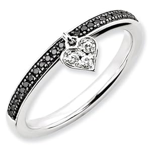 Sterling Silver Stackable Expressions Heart Black & White Dia. Ring Size 10