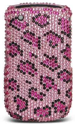 Premium Luxurious Designer Hard Diamond Crystal Snap-on Case for Blackberry Curve 8520 Case - Hot Pink Leopard Design