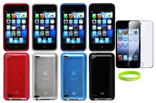 CrazyOnDigital (Touch5_TPU_Origin_4pks_Scrn_WR) Clear Cover with Screen Protector for Apple iPod Touch 5G - Black/Blue/Red