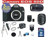 19 Piece Fancy Kit with Canon EOS 50D 15.1 Digital SLR Camera with Tamron 28-80mm f/3.5-5.6 Aspherical Lens + Tamron 75-300 f/4-5.6 LD Lens + Rokinon 500mm F/8 Lens with 2x Converter (=1000mm) + 16 GB Memory Card + Multi-Coated UV Filter (2) + Multi-Coated Polarizer Filter + Digital Slave Flash + 50 Tripod + Deluxe Padded Camera Bag + 6 Piece Accessory Kit + 3 Year Celltime Warranty Repair Contract