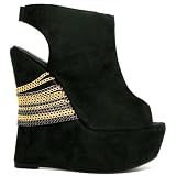 New Womens Chain Wedge Platform Peep Toe Shoe Boots