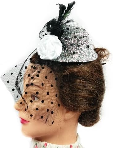 Fascinator - Silver Flowered Hat with Face Veil