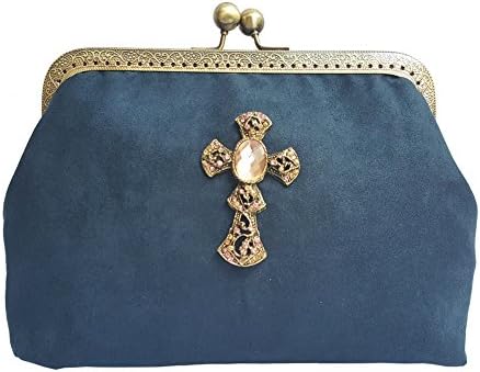 CrystalXY Handmade Handbag Shoulder Bags Kiss Lock Purse with Crystal Cross