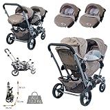 Poussette jumelle noukie's + 2 si&egrave;ges auto cosy assortis, Oscar et L&eacute;on