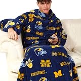 Michigan Wolverines Navy Blue Team Logo Print Unisex Snuggie Blanket