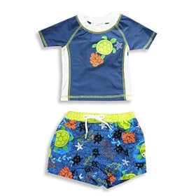 Make A Splash Swim Wear - Newborn Boys 2 Piece Swimsuit, Blue, Lime