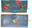 Hummingbirds Design Embroidery Wallet Large Blue