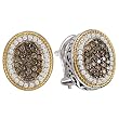 925 Silver, Brown & White Diamond Oval Earrings with 18k Gold Accents (0.70ctw)